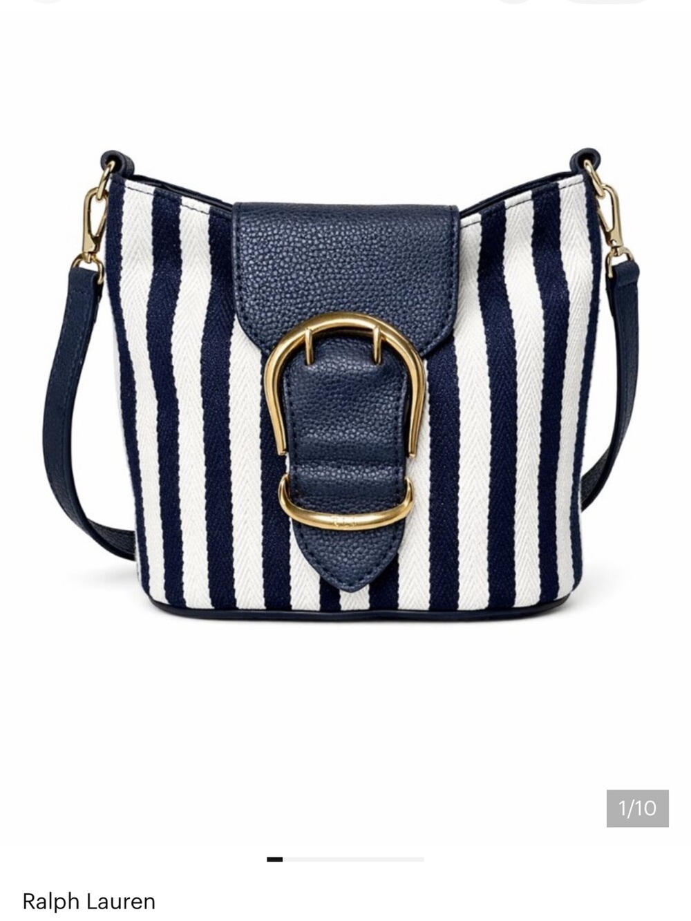Ralph Lauren Navy/White Nautical Striped Canvas and Leather Crossbody